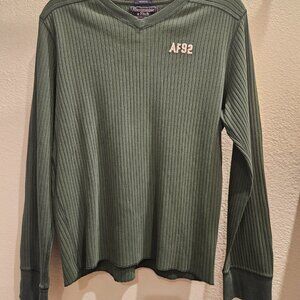 100% Cotton Y2K Men's Abercrombie & Fitch Vintage 'AF92' V-Neck Thermal